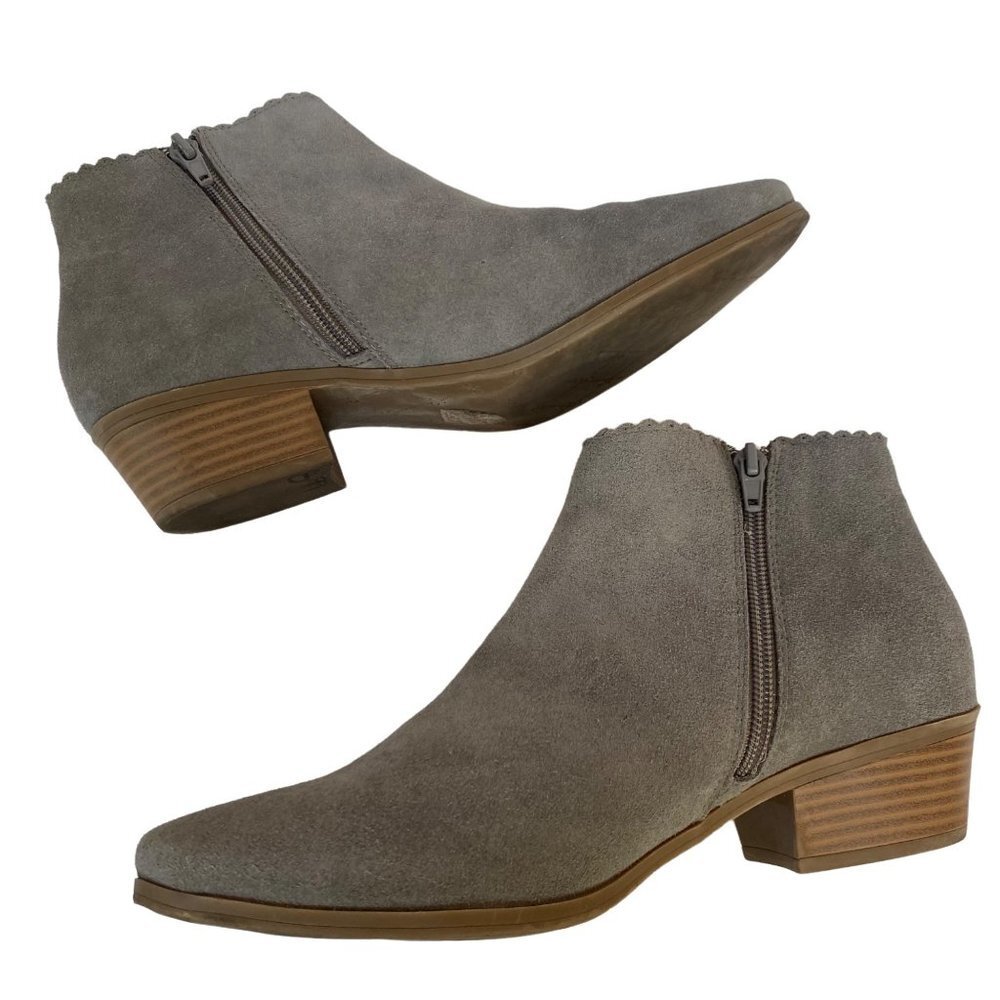 Jack Rogers Womens Booties Size 9.5 Kali Suede Ankle Boots Gray Chunky Heel - Picture 7 of 14